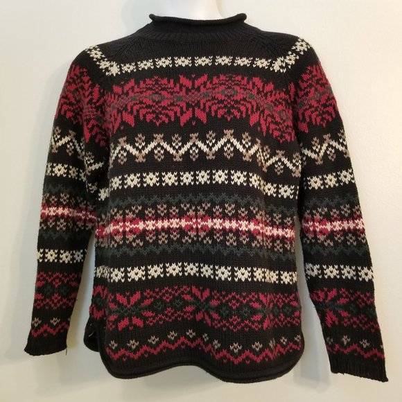Eddie Bauer M Pullover Sweater Knit Vintage Hong Kong Nordic Red Mock Turtleneck - Picture 1 of 4